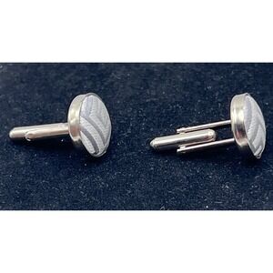 Men's Vintage Woven Fabric Cufflinks Round Textured Formal Dresswear Silver Gray